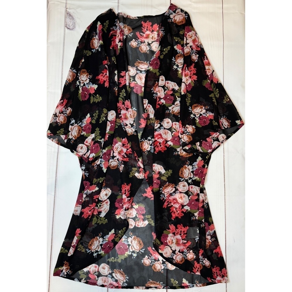 Floral & Black Chiffon (Sheer) Cardigan / Medium /‎ Sku0005